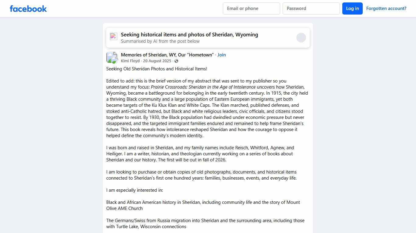 Memories of Sheridan, WY, Our "Hometown" Seeking Old Sheridan Photos and Historical Items Facebook