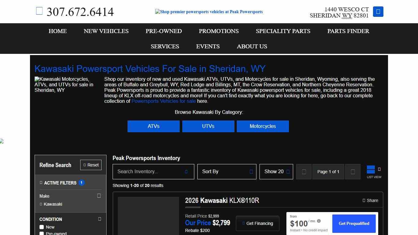 Kawasaki Powersports for sale in Sheridan, WY Peak Powersports